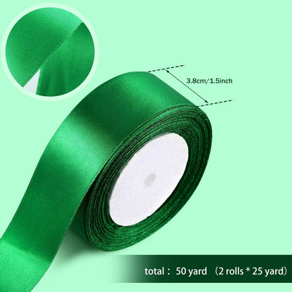 2 Rolls Christmas Satin Ribbon Double Face Polyester Wide Solid Satin Ribbon for Christmas Wedding Gift Wrapping Crafts Decoration Favor(1.5 Inch,Red, Green)