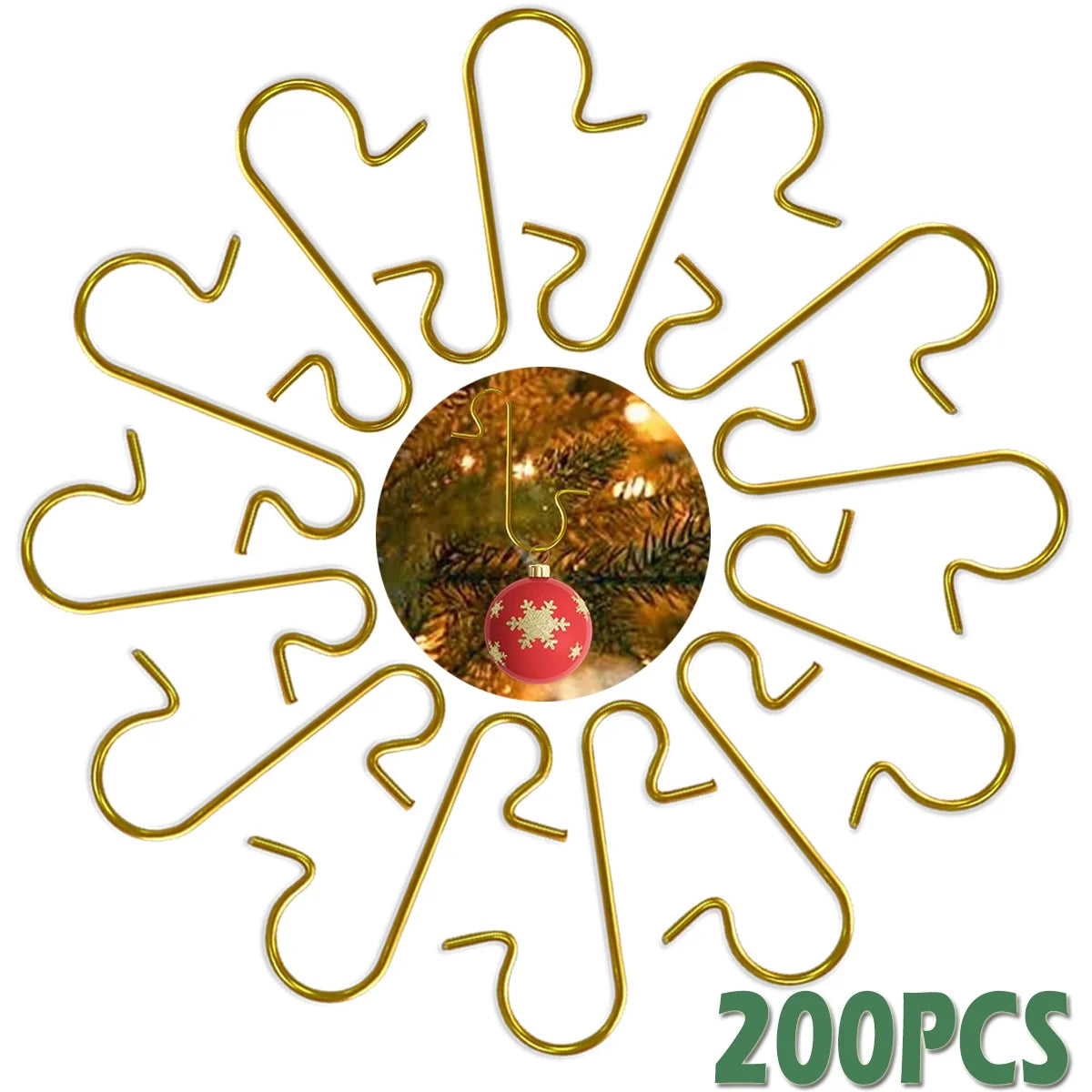 Christmas Ornaments Tree Hook Christmas Trees Hook Metal Hooks Gold Hanging Hook for Hanging Xmas Tree Ornaments 200PCS