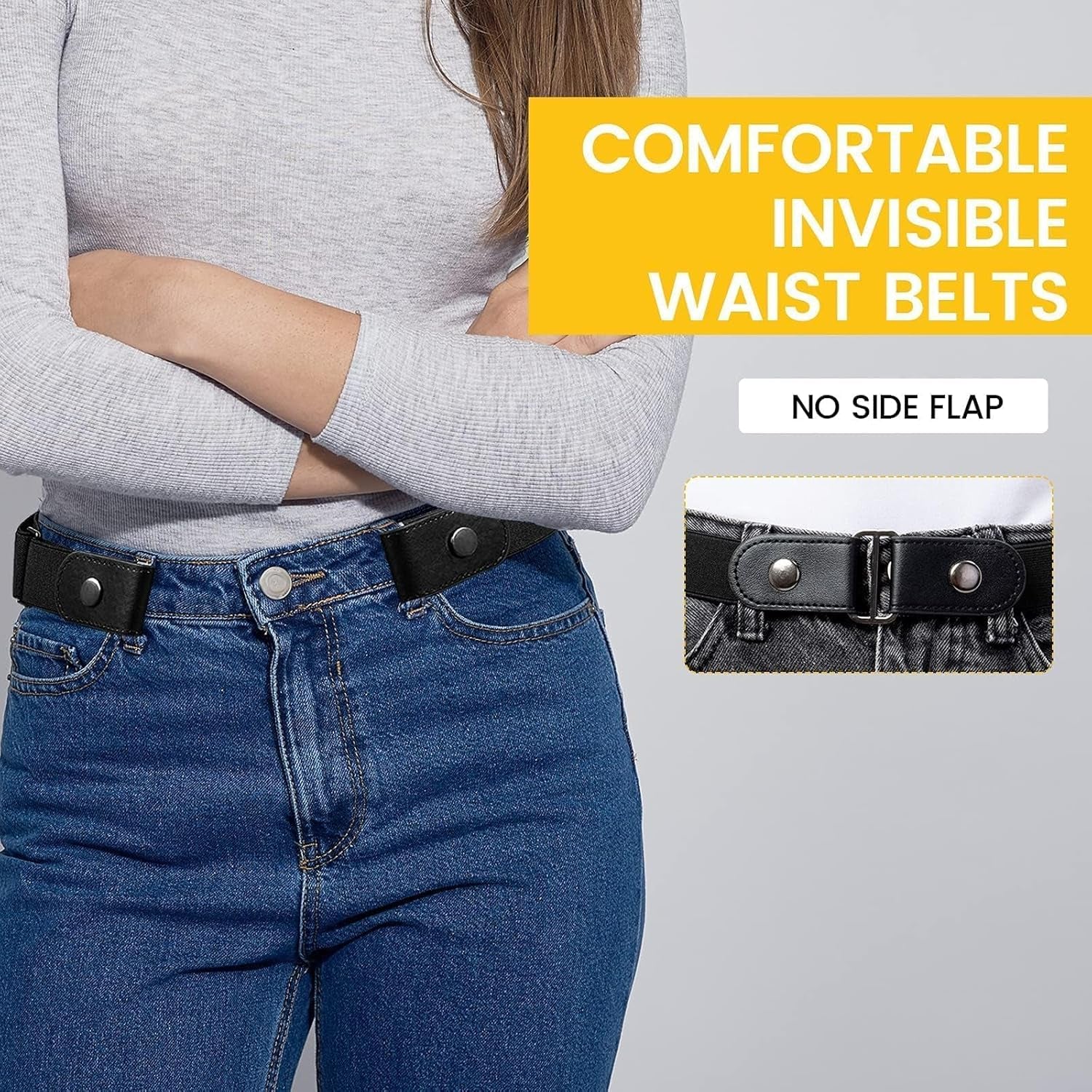 JBWKWELM Tainoon 2 Pieces Elastic Belt Invisible Belt for Women without Buckle Unisex No Buckle Buckless Men'S Adjustable Elastic for Jeans Trousers Dress, Czarny/Kawa, Länge: 110 Cm : 3,5 Cm