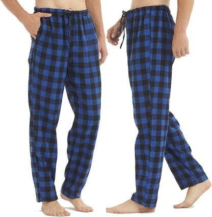 Flannel Mens Pajama Pants 3 Pack Cotton Red Plaid Pajamas Bottoms with Pockets Drawstring Lounge Sleepwear Christmas PJ