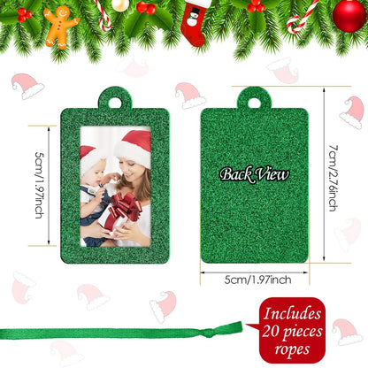 20 Pieces Christmas Photo Frames Ornament Mini Felt Hanging Picture Frame Christmas Tree Hanging Ornament for Family Xmas Holiday Party Decoration, Glitter 5 X 7 Cm(Green)