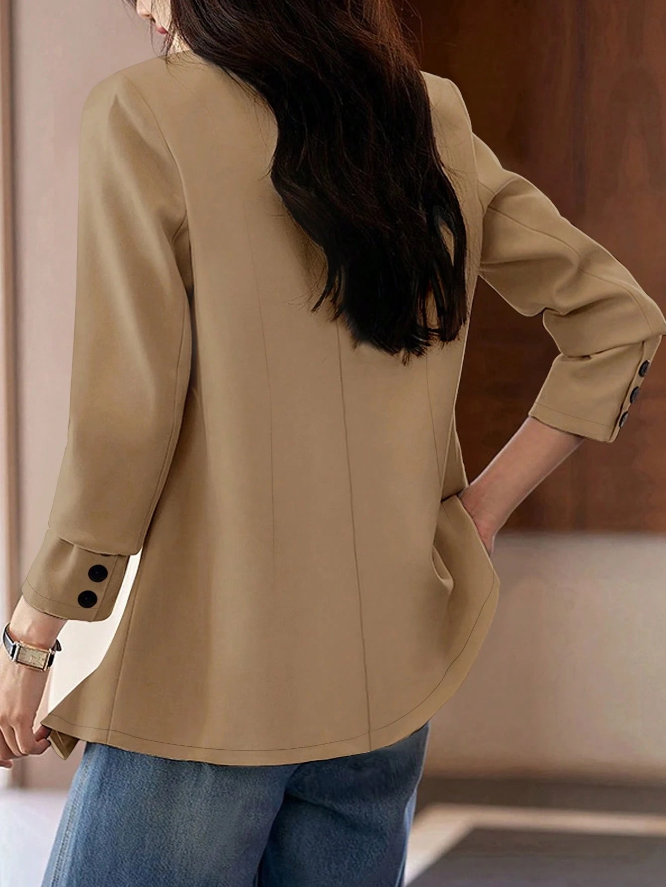 Women'S Single Breasted Long Sleeve Blazer with Buttoned Cuffs