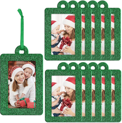 20 Pieces Christmas Photo Frames Ornament Mini Felt Hanging Picture Frame Christmas Tree Hanging Ornament for Family Xmas Holiday Party Decoration, Glitter 5 X 7 Cm(Green)