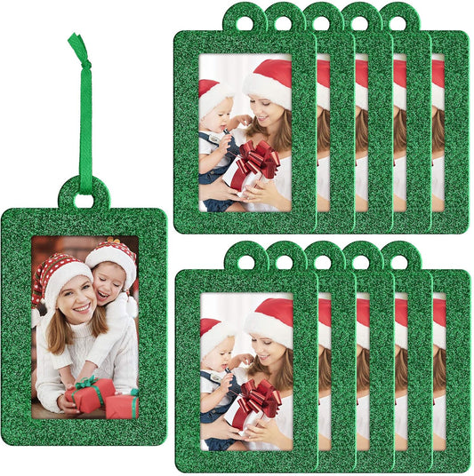 20 Pieces Christmas Photo Frames Ornament Mini Felt Hanging Picture Frame Christmas Tree Hanging Ornament for Family Xmas Holiday Party Decoration, Glitter 5 X 7 Cm(Green)