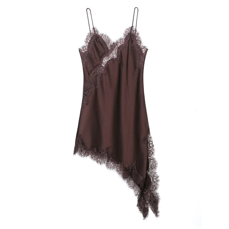 Slip Nightdress Women's Sexy V-neck Lace Matching Irregular Dress
