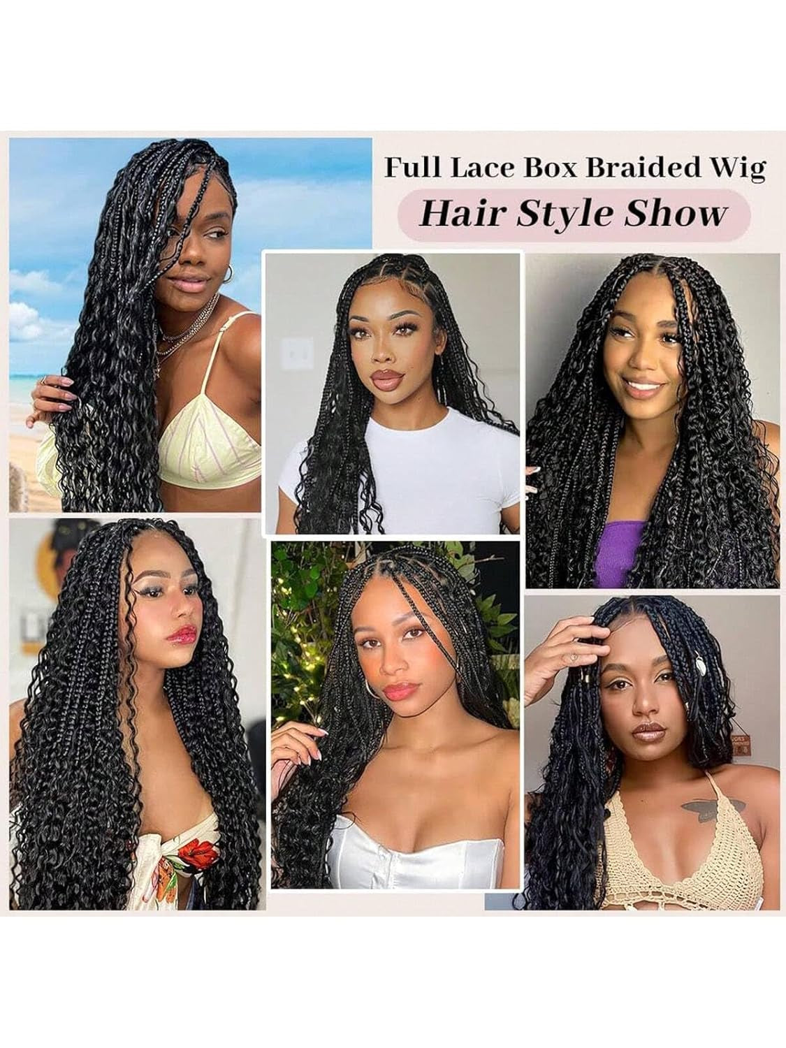 28Inch Boho Knotless Braided Wigs for Black Women Bohemian Box Braided Wigs Double Full Lace Braided Wigs with Baby Hair Synthetic Boho Braid Wig Natural Black (1B, 28 Inch)
