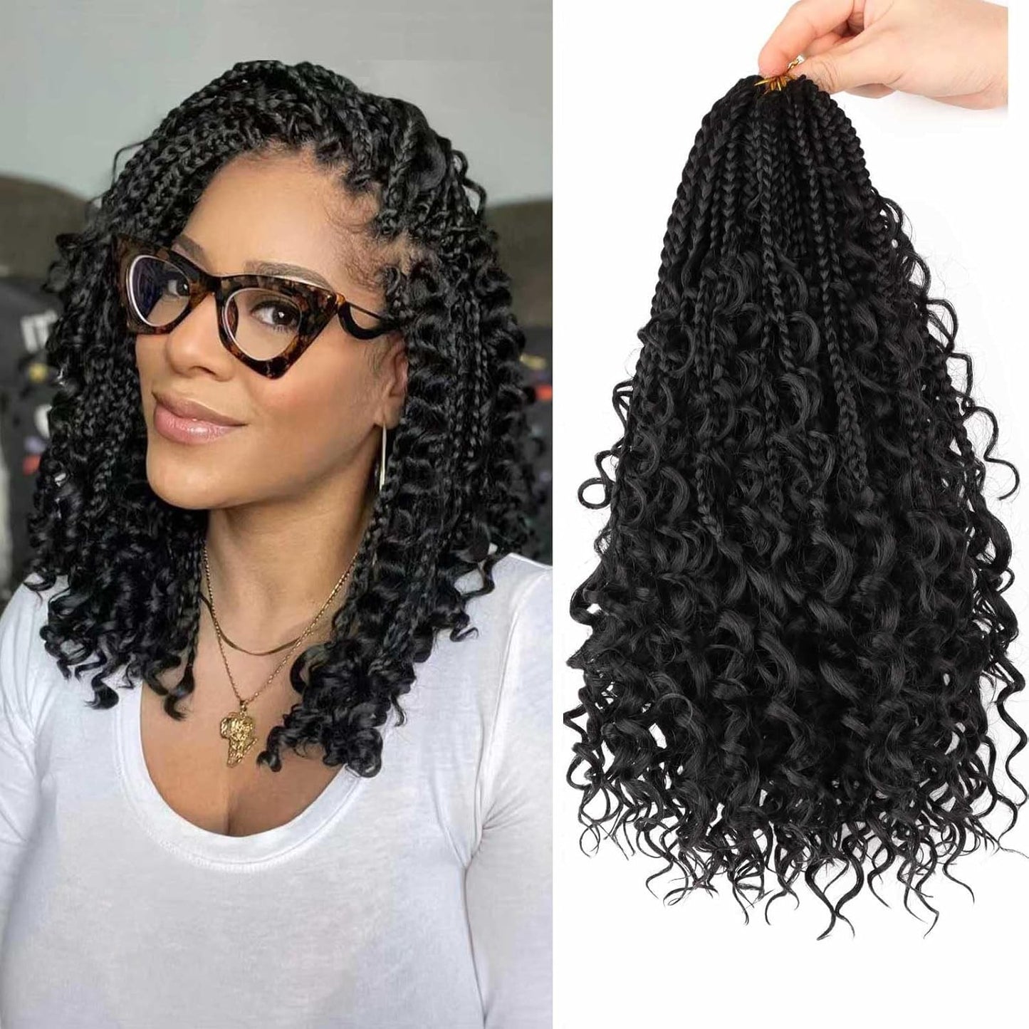 8 Packs Bohemian Box Braid Hair Crochet Box Braids with Curly Ends 12 Inch Godde