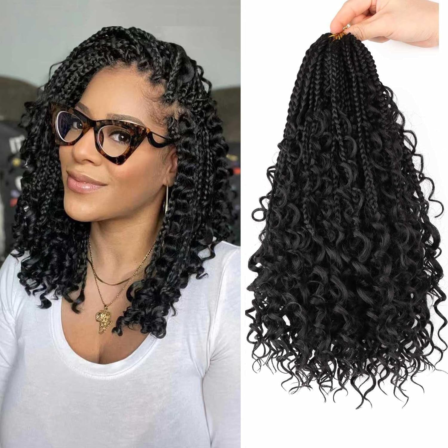 8 Packs Bohemian Box Braid Hair Crochet Box Braids with Curly Ends 12 Inch Godde