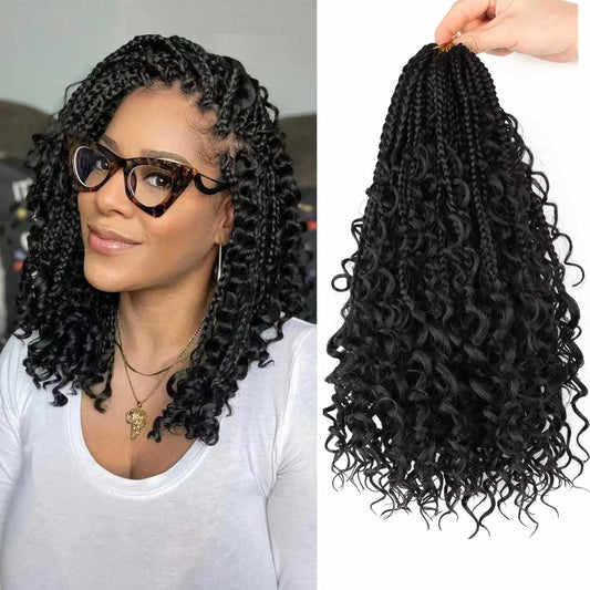 8 Packs Bohemian Box Braid Hair Crochet Box Braids with Curly Ends 12 Inch Godde