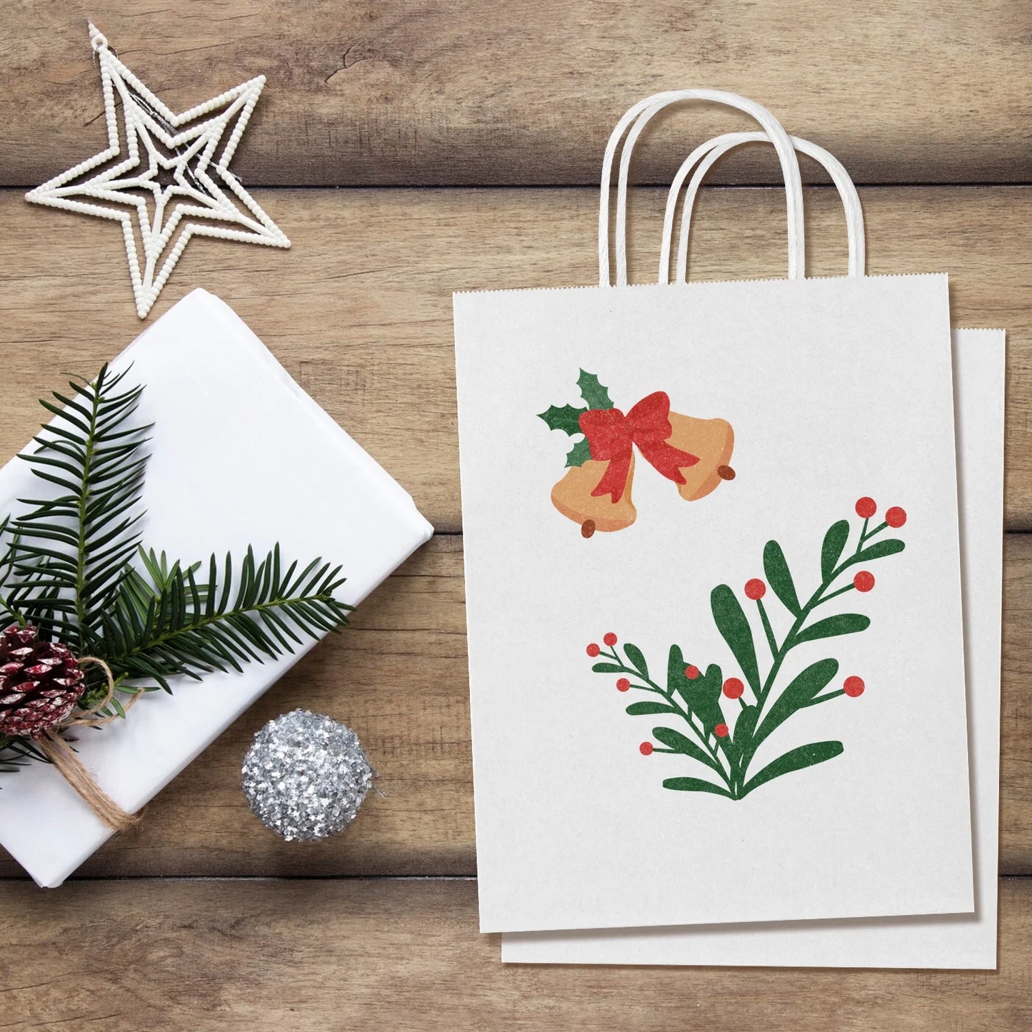 100 Pack White Gift Bags with Handle, 5.25X3.75X8" Small Kraft Paper Bags for Birthday Wedding Party Favors Grocery Retail Business