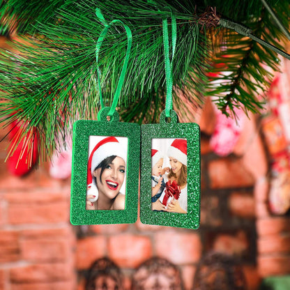 20 Pieces Christmas Photo Frames Ornament Mini Felt Hanging Picture Frame Christmas Tree Hanging Ornament for Family Xmas Holiday Party Decoration, Glitter 5 X 7 Cm(Green)