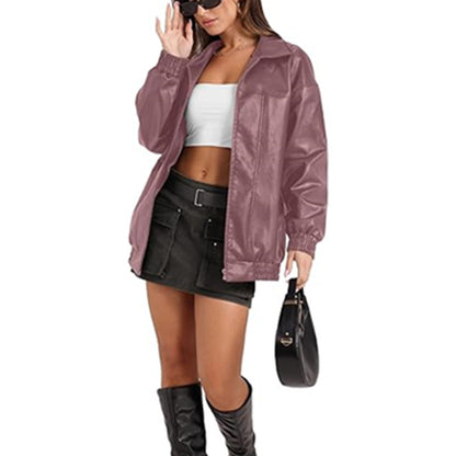 Long Sleeve Lapel Zipper Side Pocket Casual Trench Coat Women
