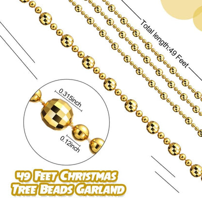 49 Ft Beaded Garland for Christmas Tree Plastic Artificial Pearl Strands String Beads Trim Roll Chain for Xmas DIY Craft Party Decoration Table Centerpiece Wedding Bouquet(Gold)