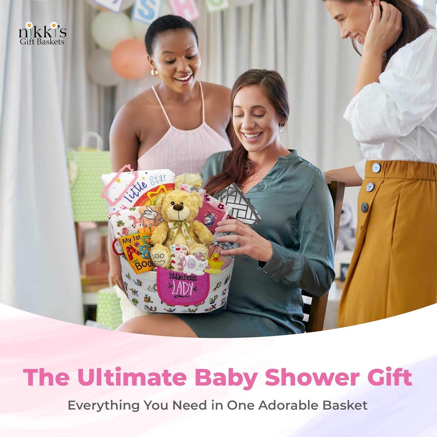 Bundle of Joy Deluxe New Baby Girl Gift Set | Baby Essentials for Expecting Moms & Parents | 25-Piece Newborn Gift Basket Hamper Layette Set for Gender Reveal | Pink -