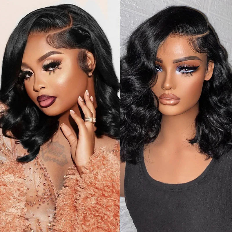 Short Bob Wig Body Wave C Part Lace Front Wigs 16 Inch 180% Density Lace Wigs