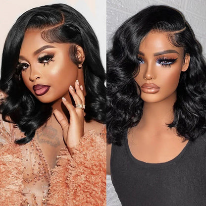 Short Bob Wig Body Wave C Part Lace Front Wigs 16 Inch 180% Density Lace Wigs