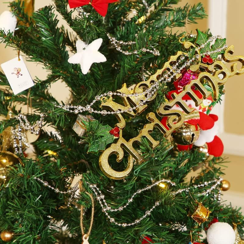 49 Ft Beaded Garland for Christmas Tree Plastic Artificial Pearl Strands String Beads Trim Roll Chain for Xmas DIY Craft Party Decoration Table Centerpiece Wedding Bouquet(Silver)