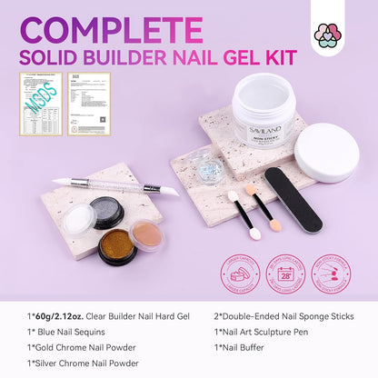 Solid Builder Nail Gel - 60G Large Capacity 3D Nail Gels Sculpting Gel for Art Non-Sticky Hand Carving Glue Extension with Sequins Chrome Powder DIY Salon Home
