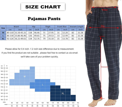 Flannel Mens Pajama Pants 3 Pack Cotton Red Plaid Pajamas Bottoms with Pockets Drawstring Lounge Sleepwear Christmas PJ
