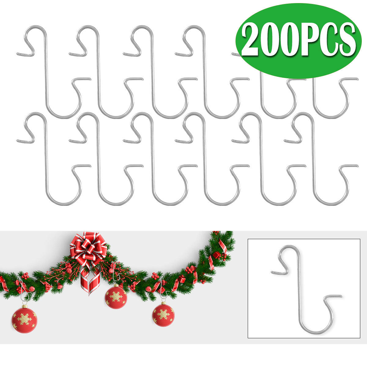 Christmas Ornaments Tree Hook Christmas Trees Hook Metal Hooks Silver Hanging Hook for Hanging Xmas Tree Ornaments 200PCS