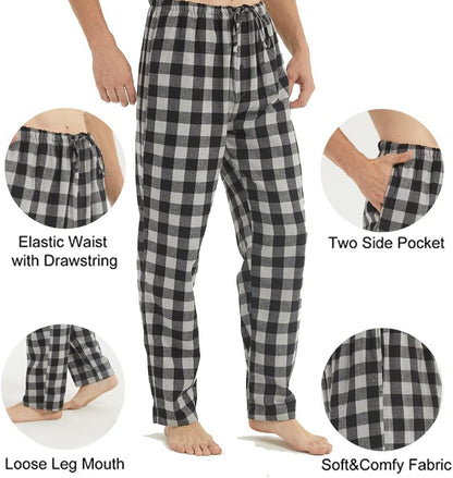 Flannel Mens Pajama Pants 3 Pack Cotton Red Plaid Pajamas Bottoms with Pockets Drawstring Lounge Sleepwear Christmas PJ