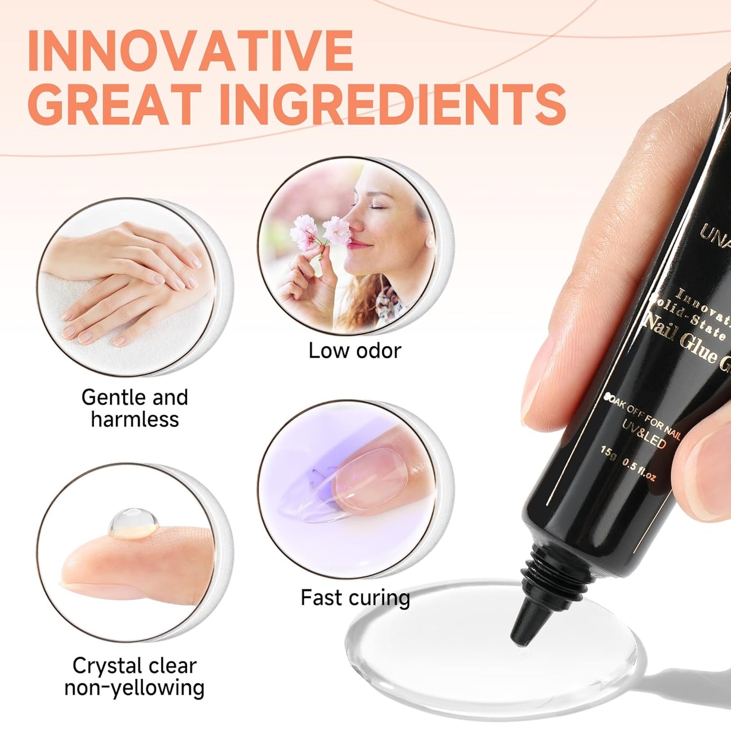 Solid Nail Glue Gel 15Ml Lamp Curing Needed Solid Soak off U V/LED Lamp Required Super Strong Glue for Fake Acrylic Soft Gel Nail Tips Press on Nails Art Extension