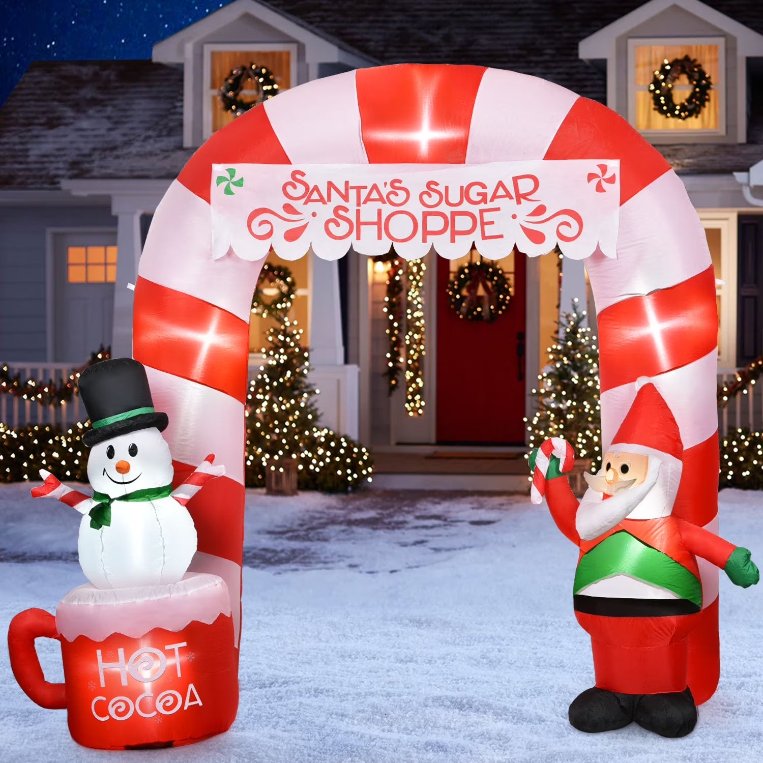 8 Ft Lighted Christmas Inflatable Archway - Festive Santa Claus & Snowman Entrance for Indoor & Outdoor Holiday Cheer with Built-In LED Lights