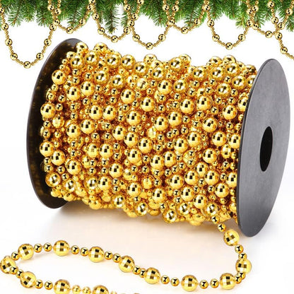 49 Ft Beaded Garland for Christmas Tree Plastic Artificial Pearl Strands String Beads Trim Roll Chain for Xmas DIY Craft Party Decoration Table Centerpiece Wedding Bouquet(Gold)