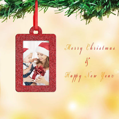 20 Pieces Christmas Photo Frames Ornament Mini Felt Hanging Picture Frame Christmas Tree Hanging Ornament for Family Xmas Holiday Party Decoration, Glitter 5 X 7 Cm(Red)
