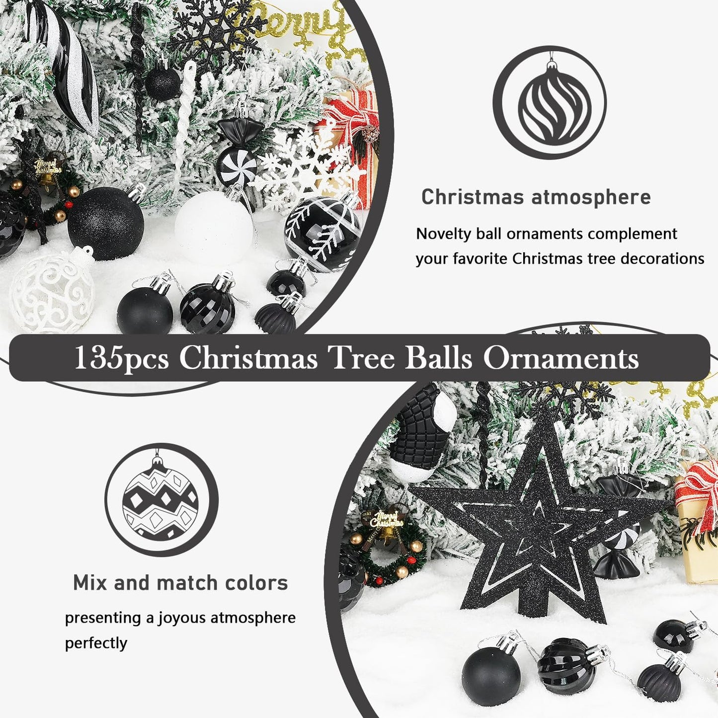 Transform Your Holiday Decor with Our 135-Piece Shatterproof Black Christmas Ball Ornaments Set!