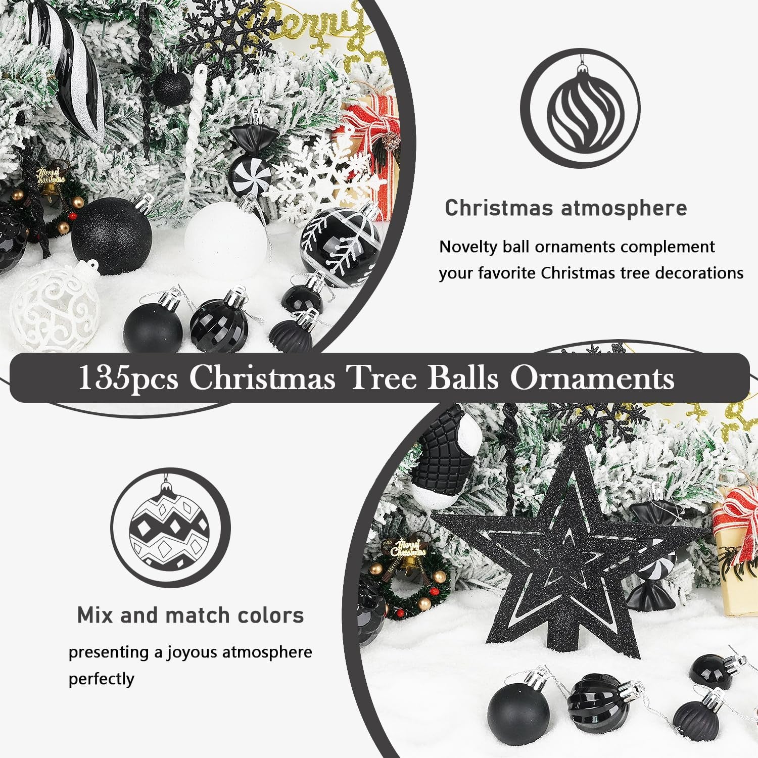 Transform Your Holiday Decor with Our 135-Piece Shatterproof Black Christmas Ball Ornaments Set!