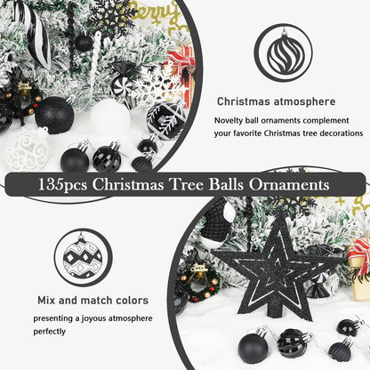 Transform Your Holiday Decor with Our 135-Piece Shatterproof Black Christmas Ball Ornaments Set!