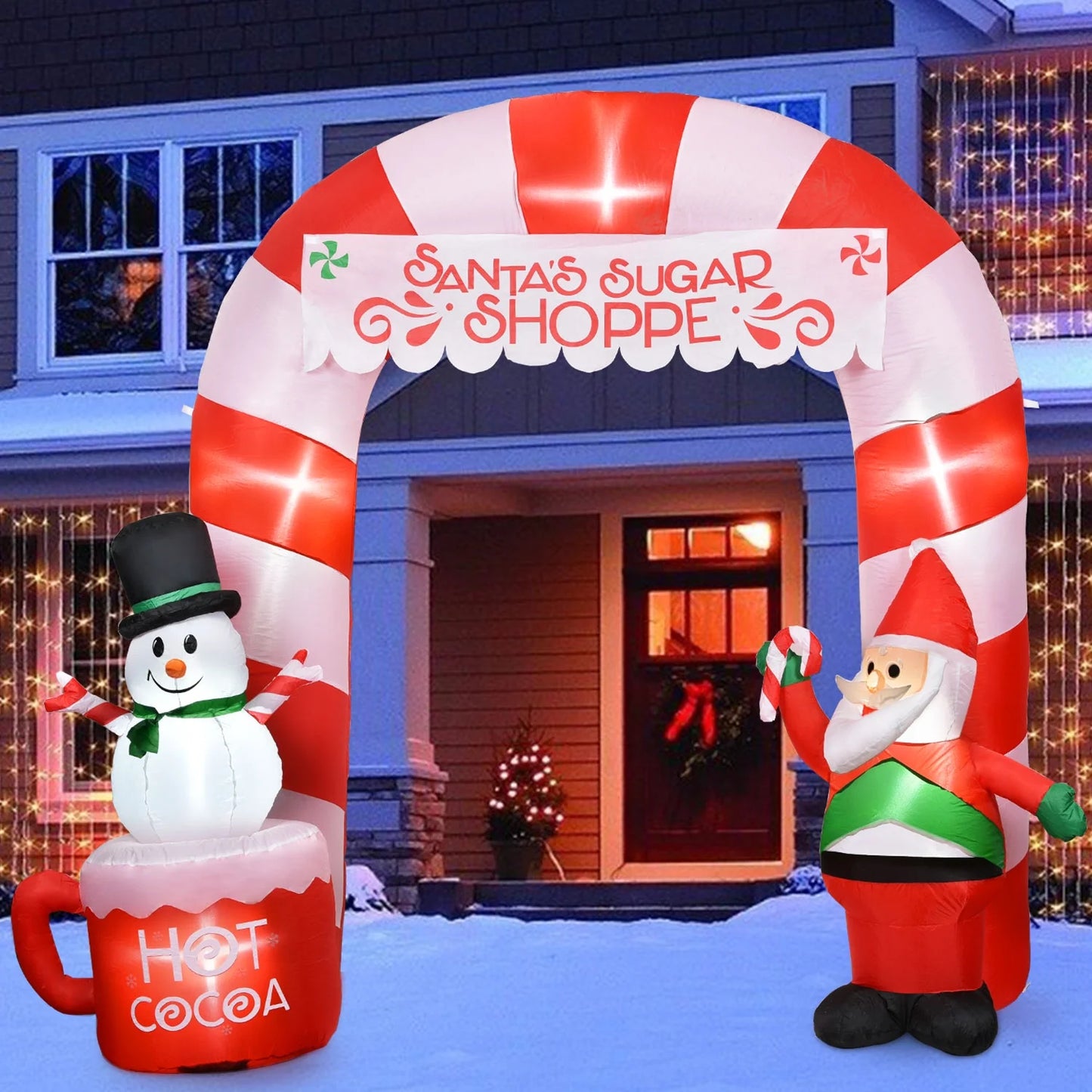 8 Ft Lighted Christmas Inflatable Archway - Festive Santa Claus & Snowman Entrance for Indoor & Outdoor Holiday Cheer with Built-In LED Lights