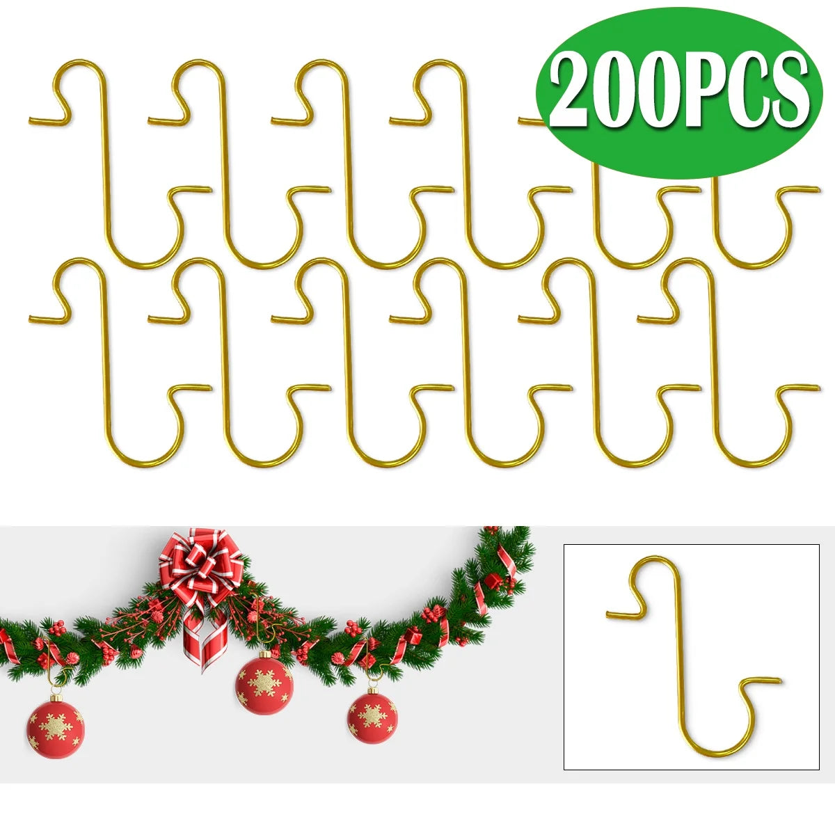 Christmas Ornaments Tree Hook Christmas Trees Hook Metal Hooks Gold Hanging Hook for Hanging Xmas Tree Ornaments 200PCS