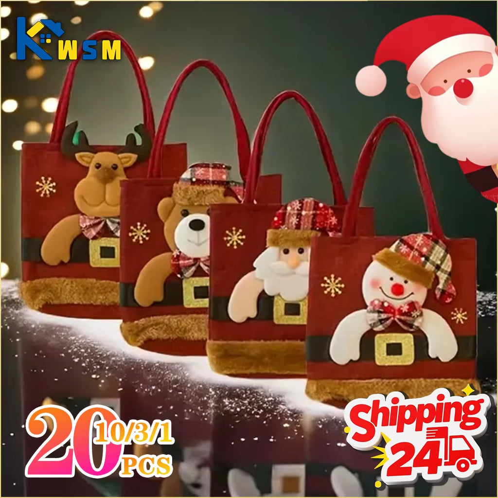 1-20PC Christmas Tote Bags Snowman Fawn Santa Claus Gift Bags for Kids Candy Storage Bags Xmas Party Holiday Decoration Supplies
