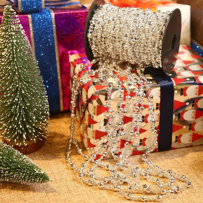 49 Ft Beaded Garland for Christmas Tree Plastic Artificial Pearl Strands String Beads Trim Roll Chain for Xmas DIY Craft Party Decoration Table Centerpiece Wedding Bouquet(Silver)