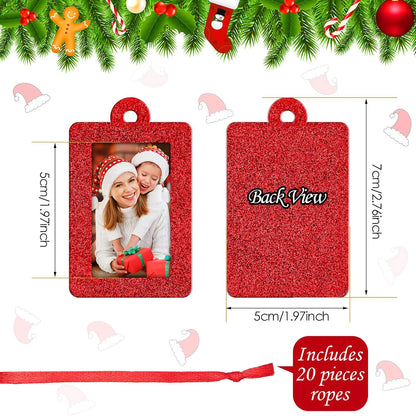 20 Pieces Christmas Photo Frames Ornament Mini Felt Hanging Picture Frame Christmas Tree Hanging Ornament for Family Xmas Holiday Party Decoration, Glitter 5 X 7 Cm(Red)