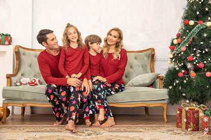 Christmas Pajamas Matching Family Pj Set Long Sleeve Tops and Plaid Pants for Sleepwear Soft Loungewear Pjs
