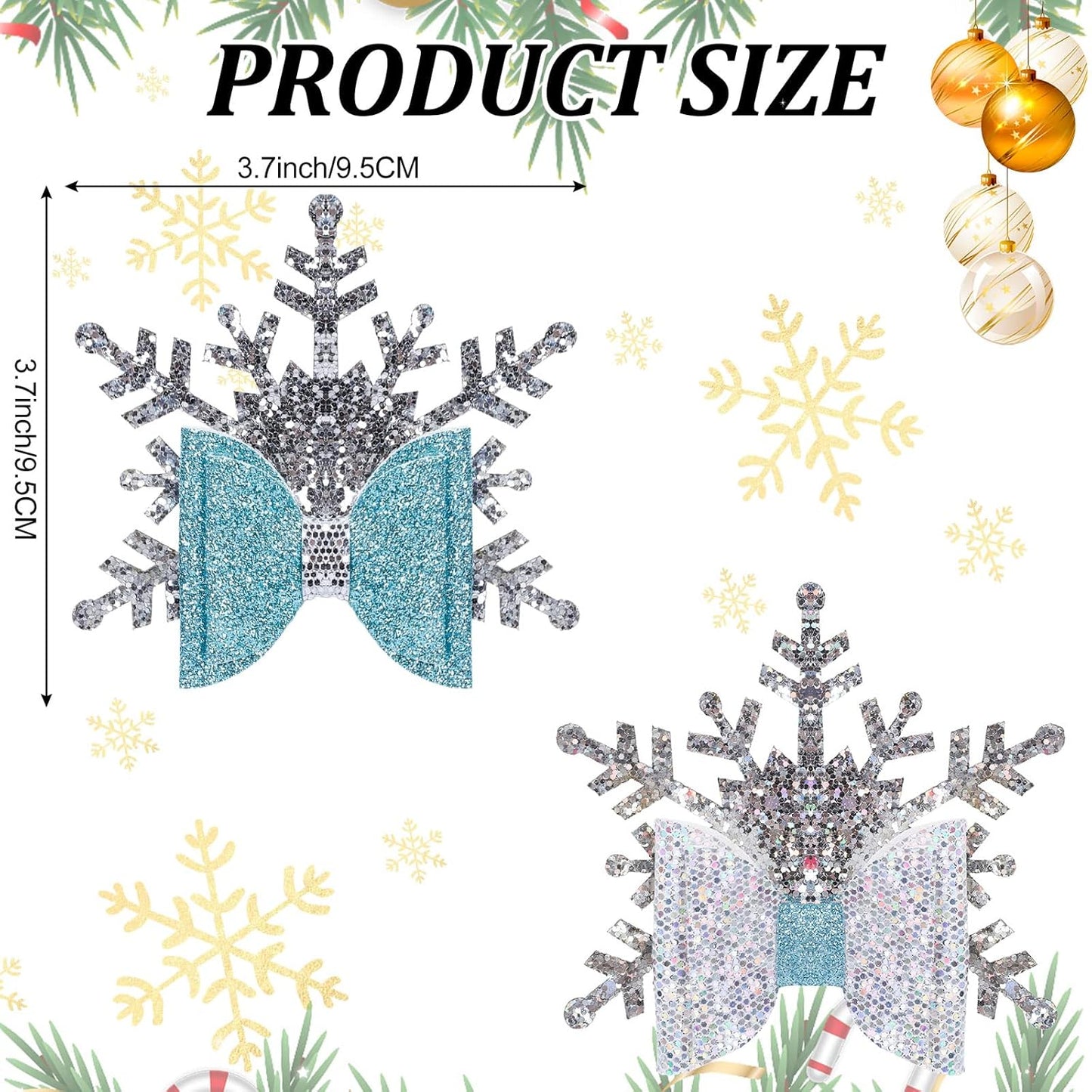 Sparkle This Christmas with 4Pcs Glitter Snowflake Hair Clips - Adorable Blue Bow Accessories for Girls and Teens!