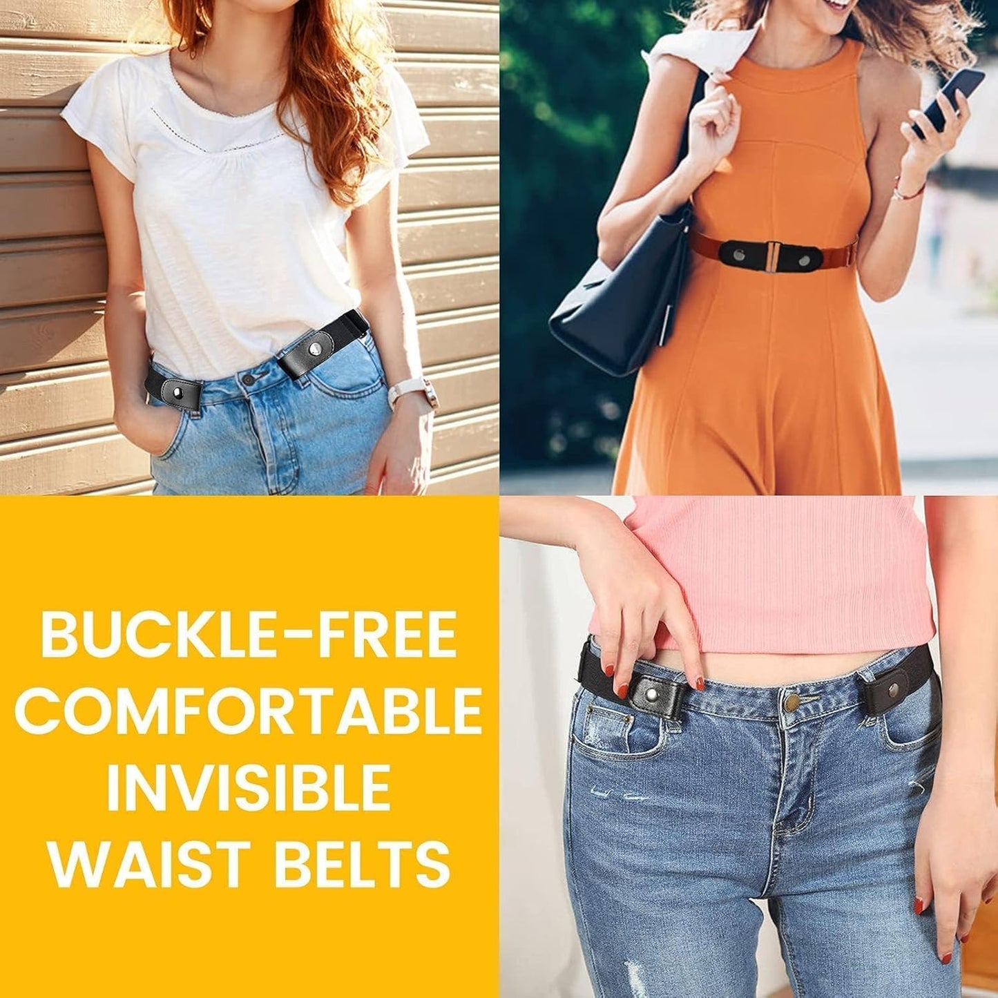 JBWKWELM Tainoon 2 Pieces Elastic Belt Invisible Belt for Women without Buckle Unisex No Buckle Buckless Men'S Adjustable Elastic for Jeans Trousers Dress, Czarny/Kawa, Länge: 110 Cm : 3,5 Cm
