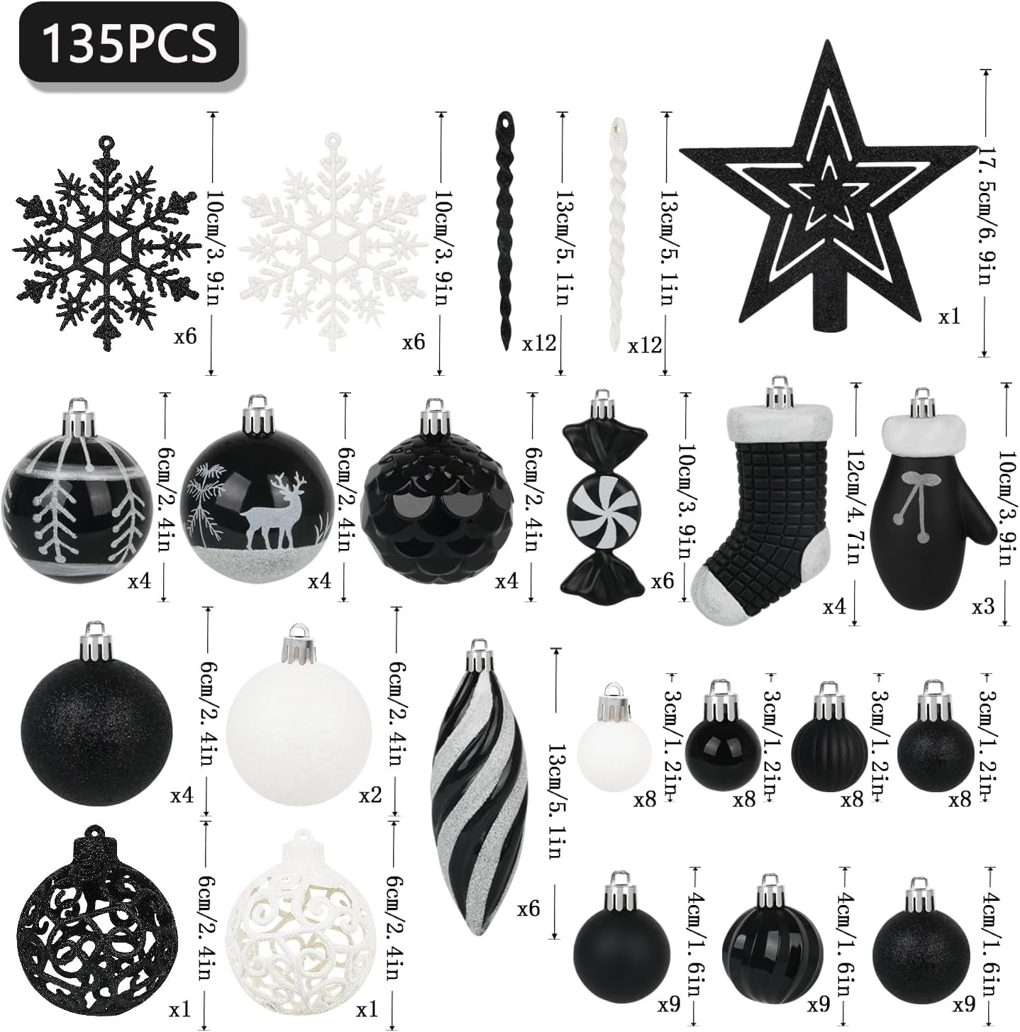 Transform Your Holiday Decor with Our 135-Piece Shatterproof Black Christmas Ball Ornaments Set!