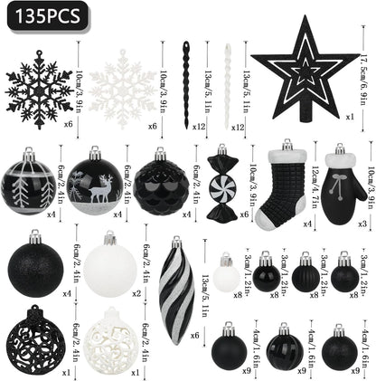 Transform Your Holiday Decor with Our 135-Piece Shatterproof Black Christmas Ball Ornaments Set!