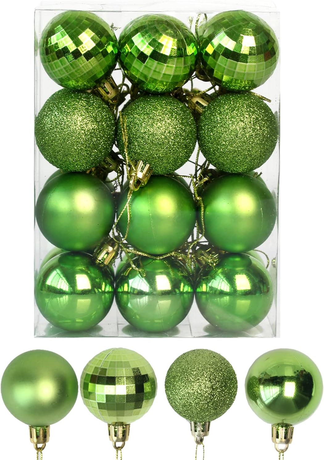 Christmas Baubles Assorted Pendant Shatterproof Ornament Set - Seasonal Holiday Wedding Party Decorations (24 Pcs, 4 Cm) Green Christmas Ball