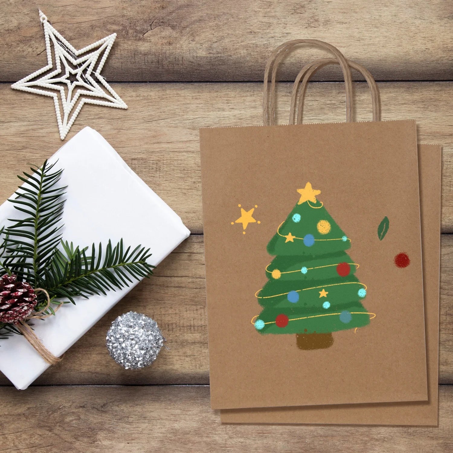 100 Pack Brown Kraft Paper Bags, 5.25X3.75X8 Inches Small Paper Gift Bags with Handles Bulk Shopping Bags for Graduation, Birthday Party and Baby Shower