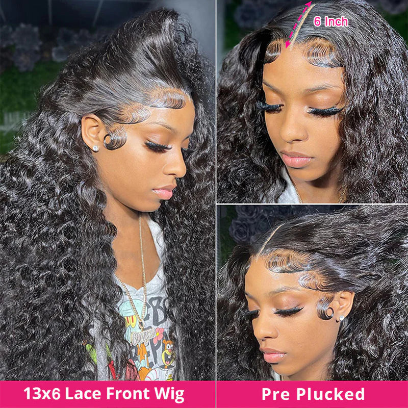 Ishow Deep Wave Lace Frontal Wigs HD Lace Front Wig Long Glueless Human Hair Wigs